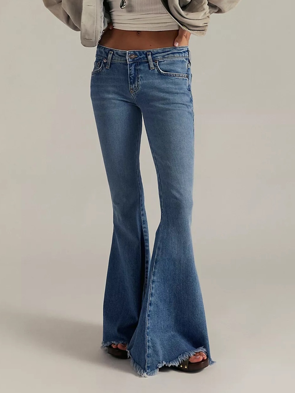 Free People Emre Low-Rise Flare Jeans in Poppy Blue Size 28